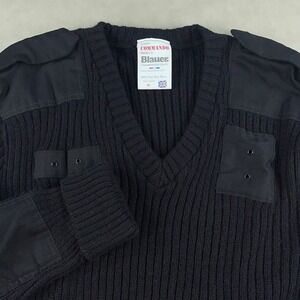 VTG 90s Blauer Commando Sweater XL V Neck Wool Military Patch Elbow England